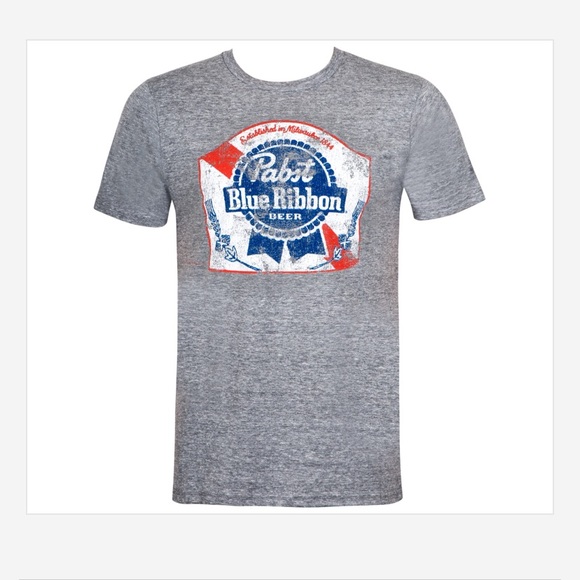pabst blue ribbon Tops - Pabst Blue Ribbon Classic Logo Grey Tee Shirt
